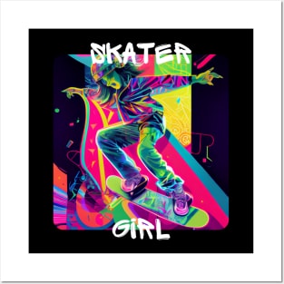 Skater Girl - cool girl skates on the street 2 Posters and Art